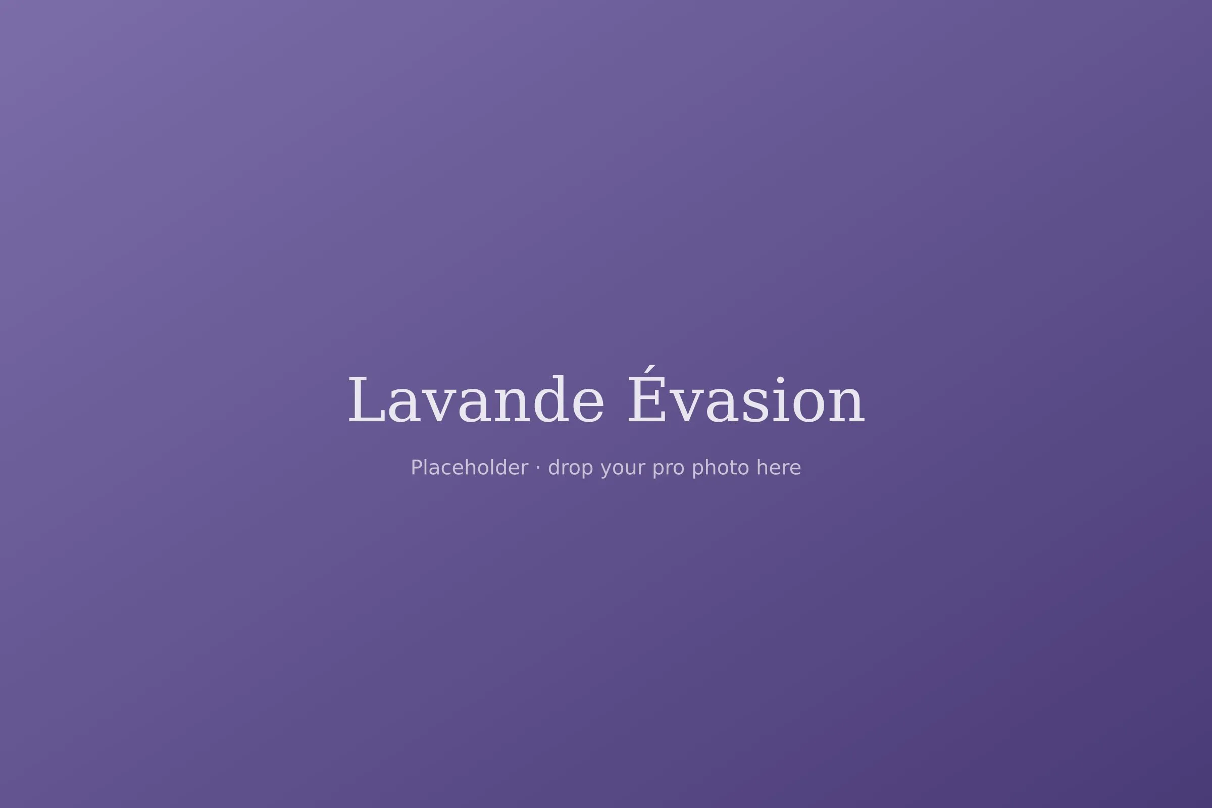 Lavande Évasion — Murs de lin, draps de lin, parfum de lavande à l'arrivée. Le calme provençal, version studio lumineux.